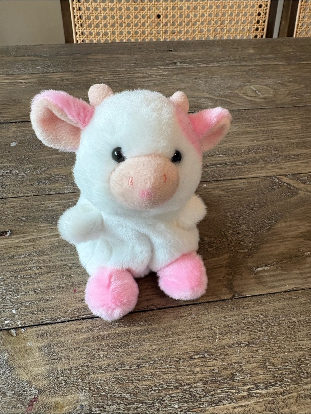 Small Plush White and Pink Cow Stuffed Animal